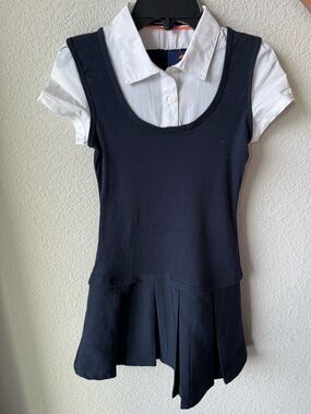 French Toast Navy Layered School Dress with White Collar